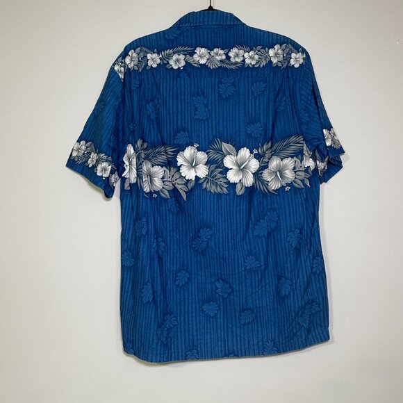 Men's Large Winnie Fashion Blue Hawaiian Short Sleeve Button Down Shirt - Picture 5 of 5